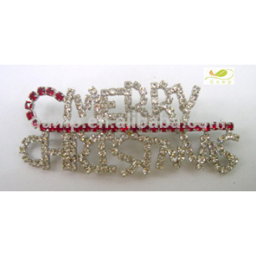 Rhinestone Nome MERRY CHRISTMAS broche broche de cristal personalizado